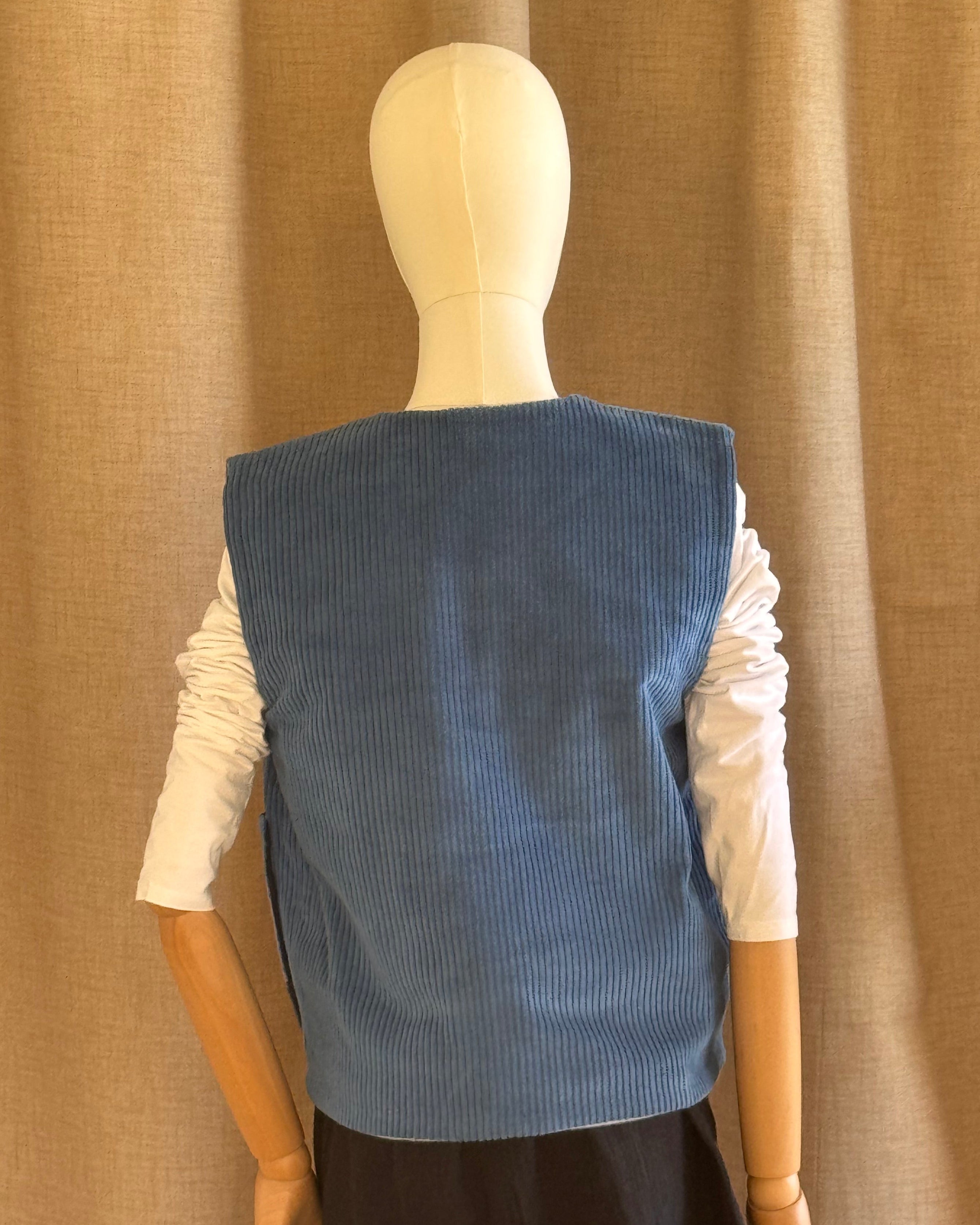 Gilet sans manche velours patchwork bleu dos