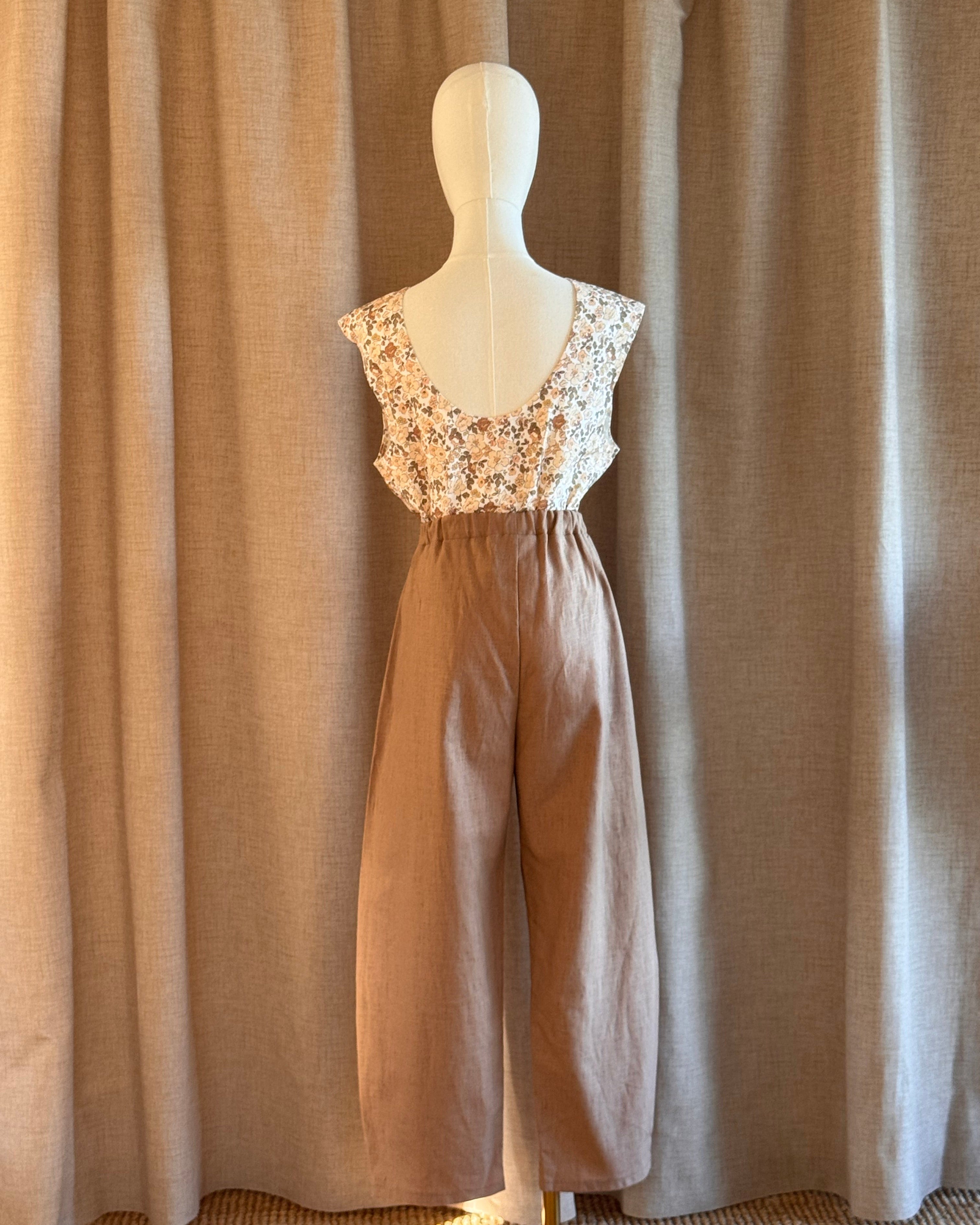 Pantalon coton barrel leg lin terre de sienne de dos