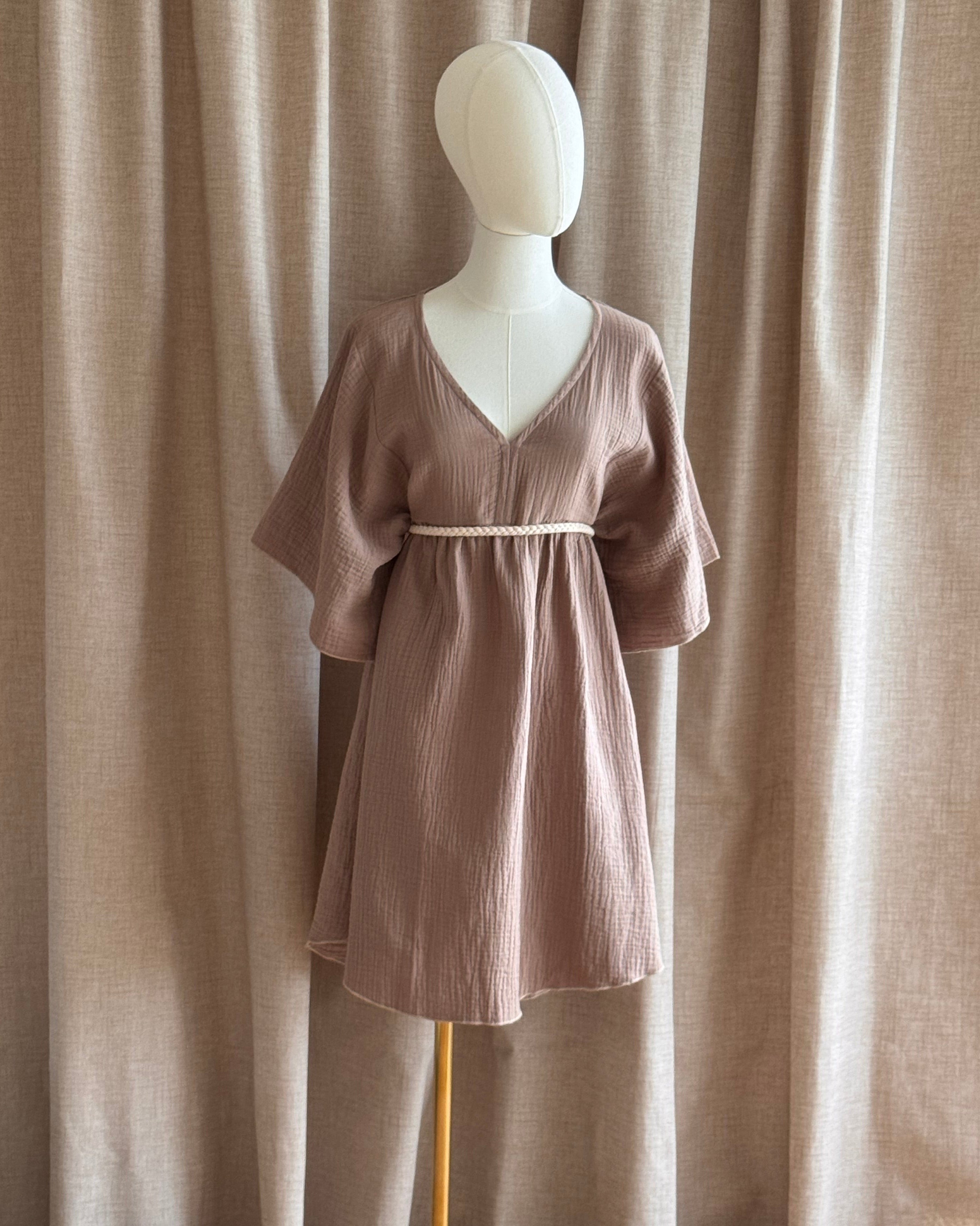 Robe baby doll double gaze blonde mûr coton de face ceinturée