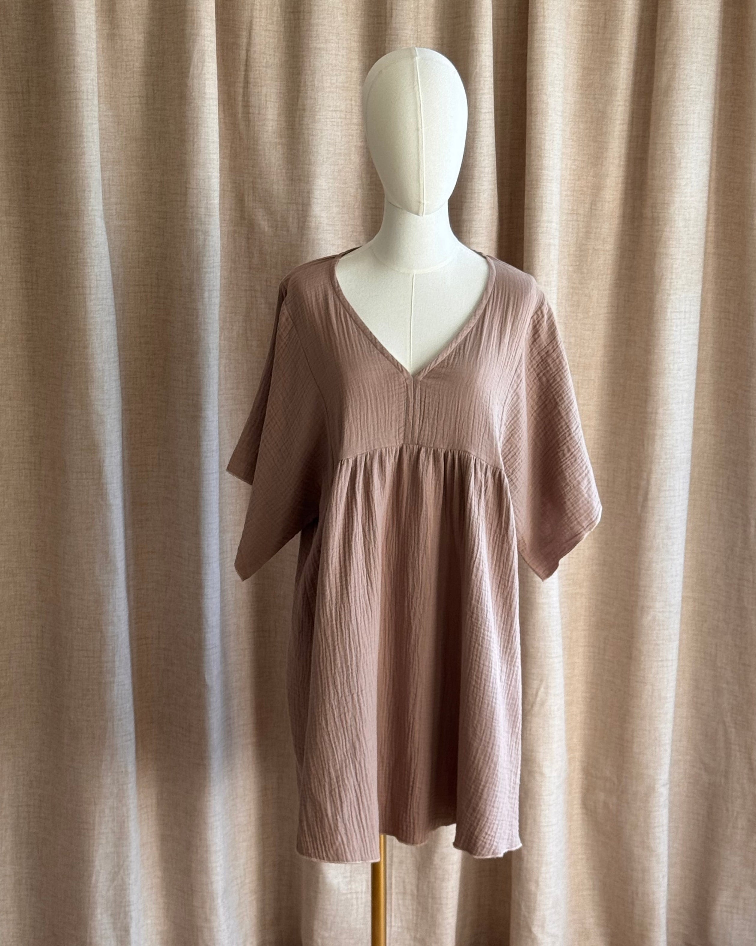 Robe baby doll double gaze blé mûr coton de face non ceinturée