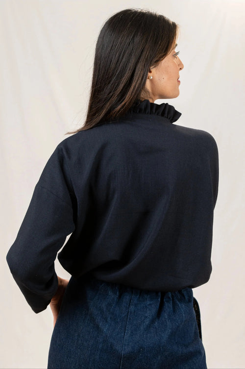 Chemise col froncé Narcisse en Etamine de laine - Maison Colette