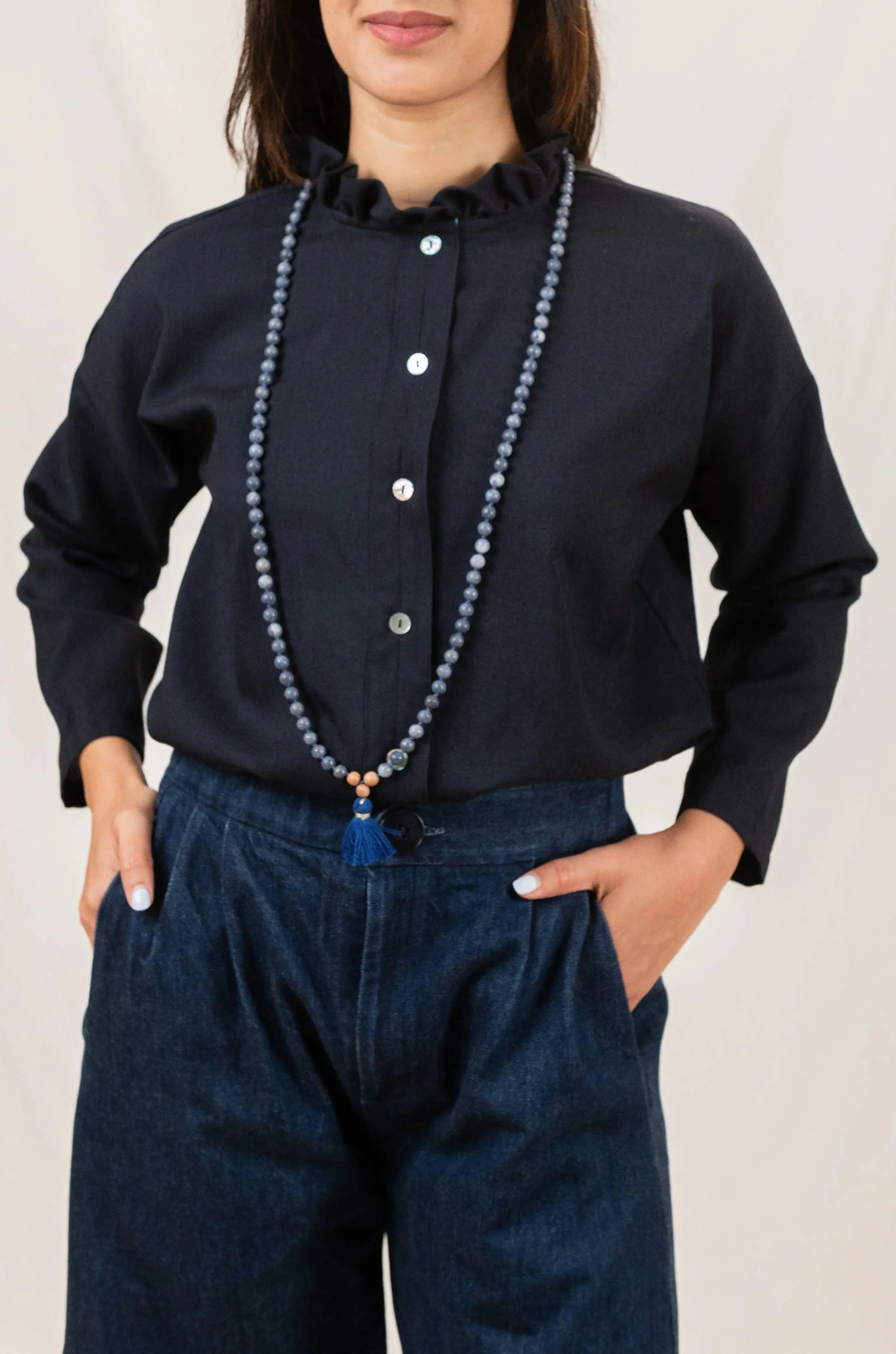 Chemise col froncé Narcisse en Etamine de laine - Maison Colette